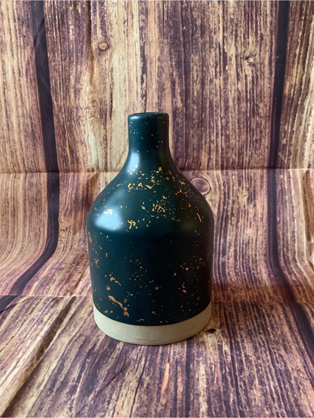 NEW 2018 Hearth & Hand with Magnolia Speckled Stoneware Blue Teal Gold Vase 9”